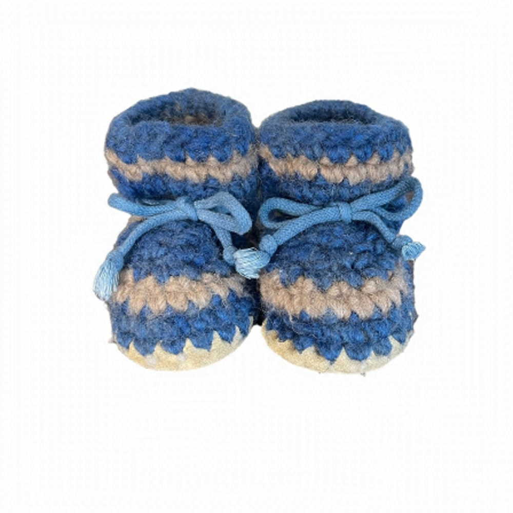 GUC Wool and suede baby booties, Indigenous-made, blue and grey, 8/9 toddler